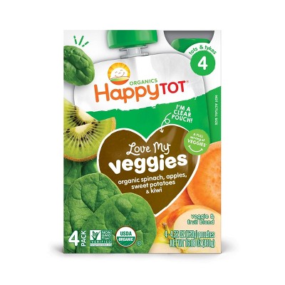 HappyTot Love My Veggies 4pk Organic Spinach Apples Sweet Potatoes & Kiwi - 16.88oz