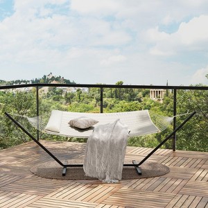 2-Person Hammock with Iron Stand - 475Lb Capacity, Portable, Polyester Net & Cotton Cushion for Garden & Camping - 1 of 4