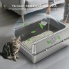 LunaLulinlk Extra large stainless steel cat litter box with lid, suitable for large cats, paw print design, non-stick, odorless - 3 of 4