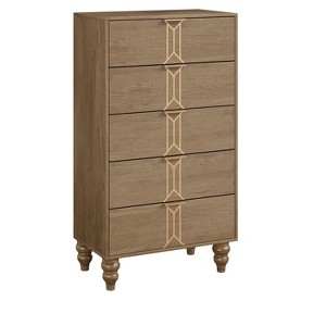 White 5 Drawer Dresser With Deep Drawers For Bedroom, Modern Wooden Chest Dresser With Deep Drawers With Vintage Pattern Design - 1 of 4