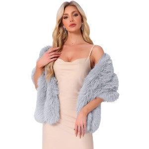 Allegra K Women's Faux Fur Elegant Wedding Cocktail Party Scarf Wrap Cape Shoulder Shawl - 1 of 4