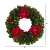 Nearly Natural 24” Poinsettia, Berry and Pinecone Artificial Wreath with 50 Warm White LED Lights - 4 of 4