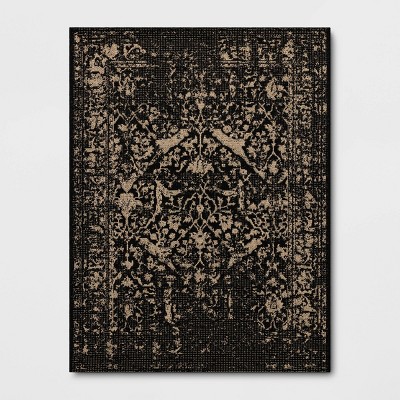 5'3"x7' Distressed Persian Outdoor Area Rug Black - Threshold™