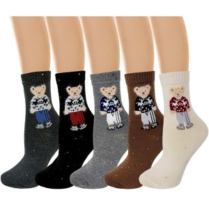 Wrapables Women's Cute Teddy Bear in Christmas Sweater Winter Crew Socks (Set of 5) - 1 of 4