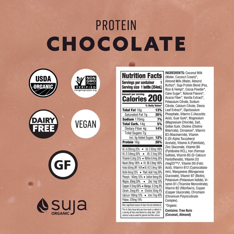 Suja Organic Chocolate Protein Shake - 12 fl oz, 3 of 10