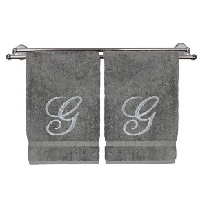 BC BARE COTTON Monogrammed Washcloth Towel, Personalized Gift, 13x13 Inches - Set of 2 - Gray - Silver Script - 1 of 1