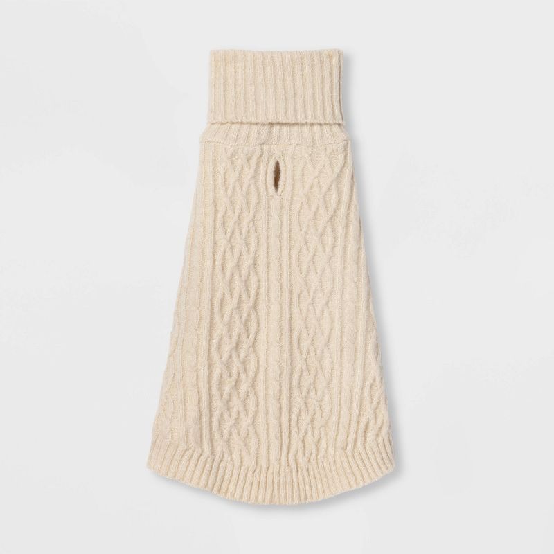 Turtleneck Cable Knit Dog and Cat Sweater - Cream - Boots & Barkley™, 3 of 5
