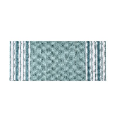 Aiden Aqua and White Microfiber Chenille Bath Runner