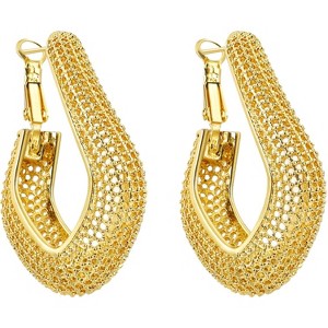 14K Gold Plated Chunky Dangle Hoop Earrings for Women | Medium Thick Huggie Statement Jewelry - 1 of 4