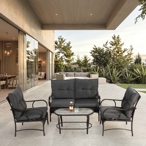 4pcs Outdoor Seating Group Furniture Sets, Patio Wicker Conversation Chat Set With Removable Cushions -ModernLuxe - 1 of 4