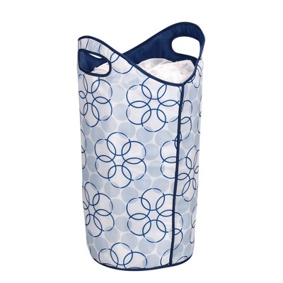 Soft-Sided Laundry Tote, Durable Polyester with Drawstring Mesh Closure, Blue Magic Rings