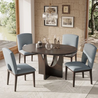 CAVINAS Dining Table Set for 4 Kitchen Table Extendable Round Dining Table Set with Removable Leaf for Dining Room