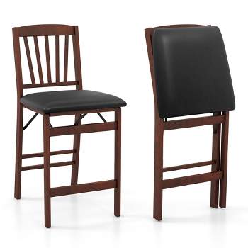 Tangkula Set of 2 Counter Height Chairs Folding Kitchen Island Stool w/ Padded Seat