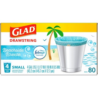 Glad Drawstring Small Trash Bags - Beachside Breeze - 4 Gallon - 80ct