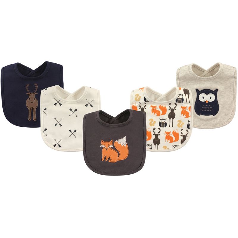 Hudson Baby Infant Boy Cotton Bibs 5pk, Forest, One Size, 1 of 3