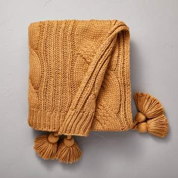 Chunky Cable Knit Fall Throw Blanket Toasted Almond - Hearth & Hand™ with Magnolia