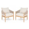 Acacia Wood Outdoor Club Chairs with Rope Backrest & Fade Resistant Cushion, Set of 2 Patio Lounge Armchair-3irtyhousy - 2 of 4