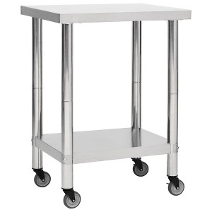 vidaXL Kitchen Work Table with Wheels 31.5"x17.7"x33.5" Stainless Steel - 1 of 4