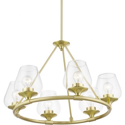 Elegant Willow 6-Light Chandelier with Clear Glass in Satin Brass