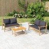 vidaXL Patio Bench with Dark Gray Cushion, Bamboo - 2 of 4