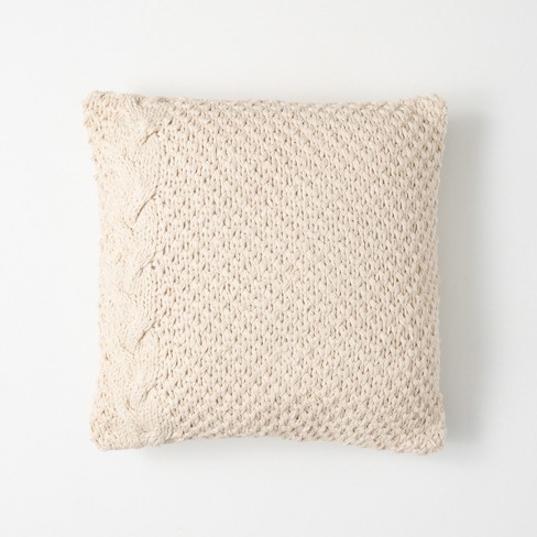 Sullivans Ecru Cable Knit Decorative Pillow Cream 17.5