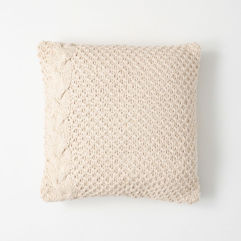 Sullivans Ecru Cable Knit Decorative Pillow Cream 17.5"H, 1 of 6