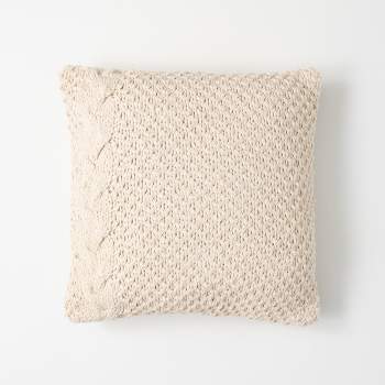 Sullivans Ecru Cable Knit Decorative Pillow Cream 17.5"H