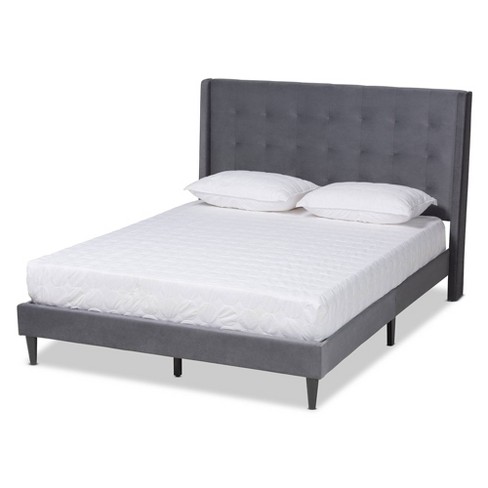 King Gothard Velvet Fabric Upholstered And Wood Platform Bed Gray