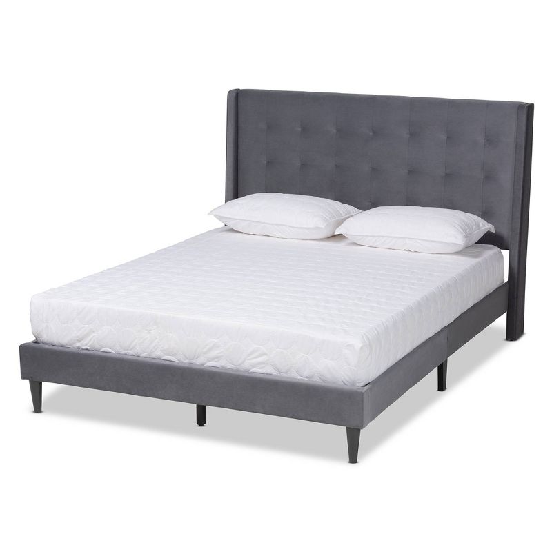 Gothard Velvet Fabric Upholstered and Wood Platform Bed - Baxton Studio, 1 of 10