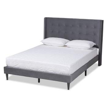 Gothard Velvet Fabric Upholstered and Wood Platform Bed - Baxton Studio