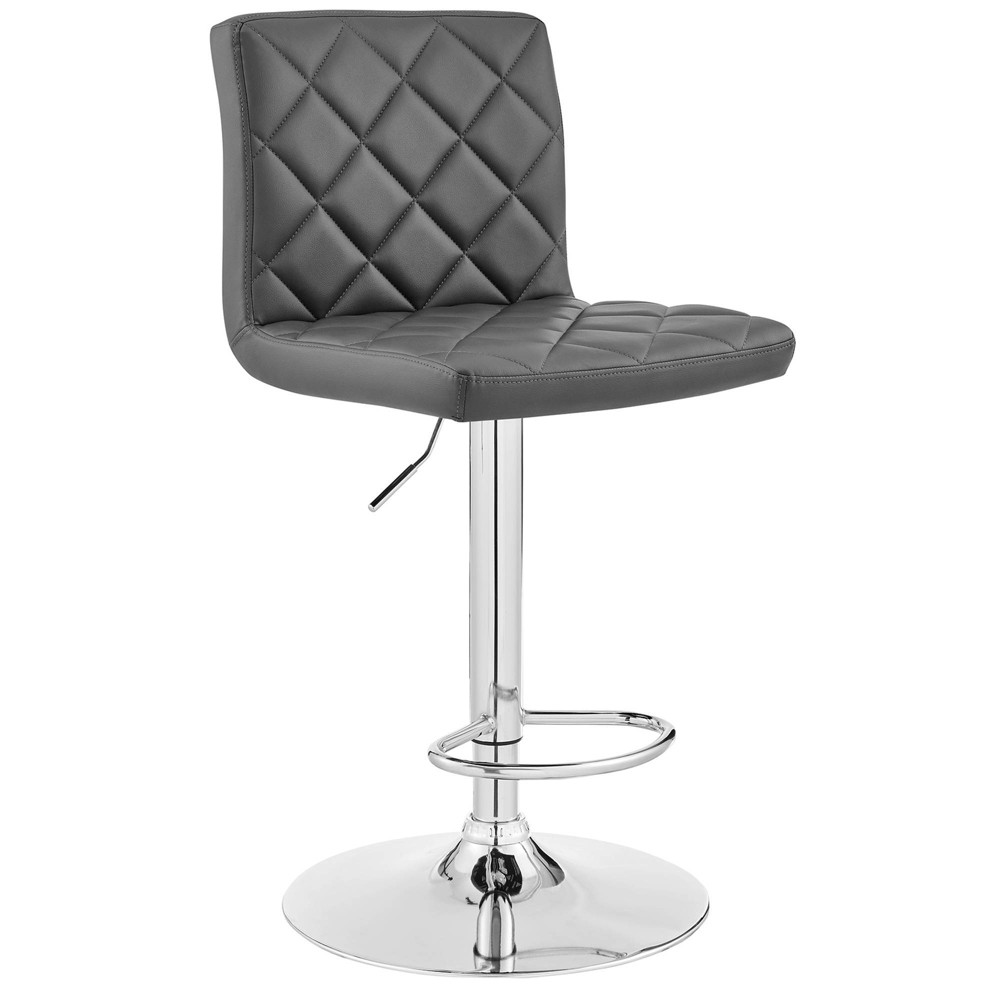 Photos - Chair Duval Adjustable Barstool with Faux Leather and Metal Finish Gray - Armen