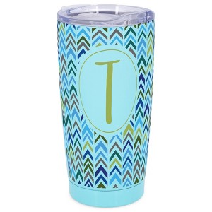 Elanze Designs T Monogram Herringbone Arrows Wrap-Around Design 20 Ounce Stainless Steel On-The-Go Coffee Mug, Thermal Travel Tumbler with Leak - 1 of 4