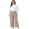 Women's Plus Size Button High Elastic Waisted Long Straight Business Casual Suit Pants with Pockets - Agnes Orinda - 3 of 4