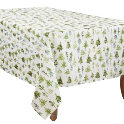 Saro Lifestyle Winter Tablecloth With Forest Trees Design, Green, 65