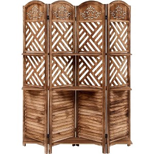 Room Divider, Freestanding Wooden Privacy Screen w/ 2-Tier Shelf & Peg Board, Partition for Apartment/Office - 1 of 4