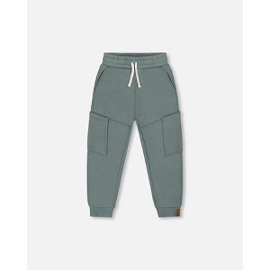 Deux par Deux Boy French Terry Sweatpants with Side Pockets Grayish Teal - 1 of 4