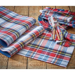 TAG Weekend Plaid Red Blue and Black Cotton Machine Washable Table Runner Décor Decoration 72" x 14.5"-in. - 1 of 3