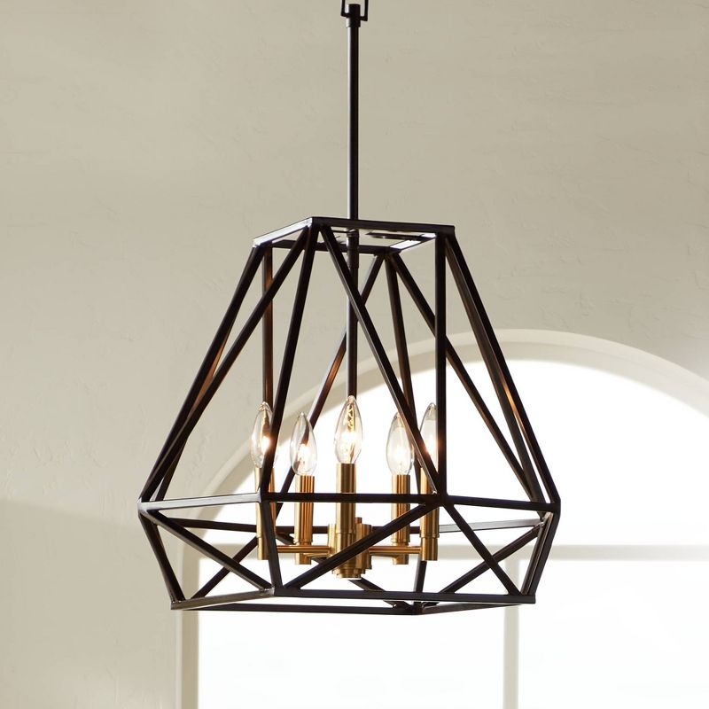 Franklin Iron Works Hawking Bronze Pendant Chandelier 20" Wide Modern Geometric Cage 5-Light Fixture for Dining Room House Kitchen Island Bedroom Home, 3 of 11