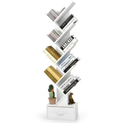 Costway 10-tier Tree Bookshelf With Drawer Free-standing Bookcase Storage  Shelf White : Target