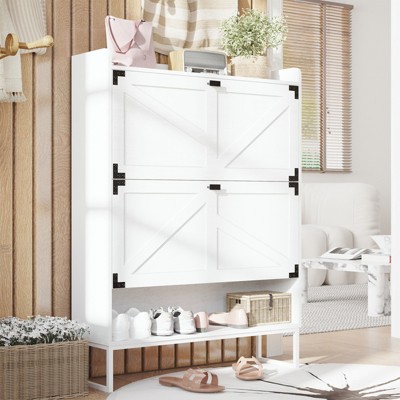 ZHUTA Shoe Cabinet with 2 Flip Drawers,Shoe Storage Cabinet for Entryway,Freestanding Shoe Cabinet Organizer with Open Storage