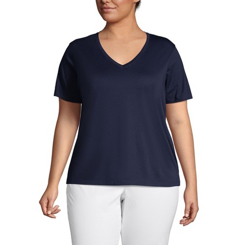 Lands End Women s Plus Size Relaxed Supima Cotton V Neck T Shirt 1x Radiant Navy