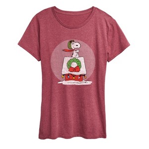 Women's - Peanuts - Snoopy Christmas House Short Sleeve Graphic T-Shirt - 1 of 4