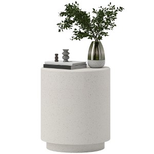 Infurnic Patio End Tables Round Side Lightweight Accent with Concrete Finish with 4 Adjustable Feet for Indoor Outdoor, White, 19.8"*19.8"*17.8" - 1 of 4