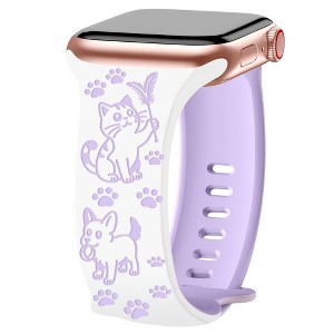 HTUTWOO Cute Apple Watch Band, Cats and Dogs Engraved Silicone Strap 38/40/41/42/44/45/49mm for iWatch Series 10 9 8 7 6 5 4 3 2 1 SE Ultra - 1 of 4