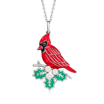 Ross-Simons 3-3.5mm Cultured Pearl and Multicolored Enamel Cardinal Pendant Necklace in Sterling Silver Size 18