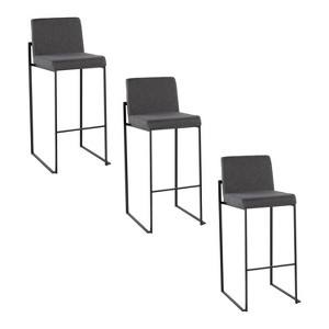 LumiSource Set of 3 Fuji High Back Barstools Black Steel/Charcoal Fabric - 1 of 4