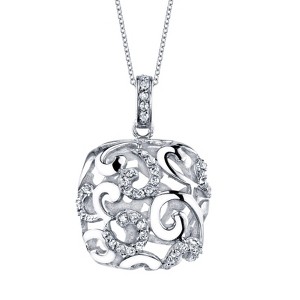 Guili Cubic Zirconia Sterling Silver Rhodium Plated Square Shape Drop Pendant - 1 of 2