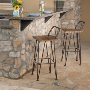 Gulches Outdoor Industrial Wood Bar Stool (Set of 2) - 1 of 4