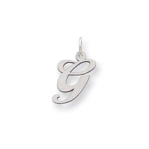 Black Bow Jewelry 14k White Gold, Ella Collection, LG Fancy Script Initial Pendant A-W - 1 of 4