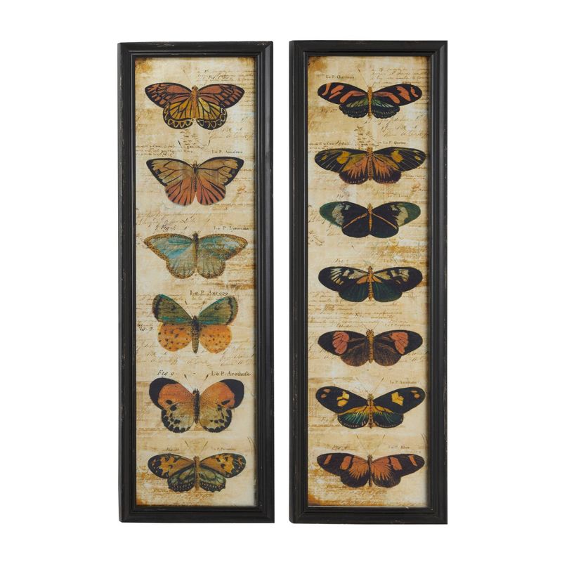 Vintage Glass Butterfly Framed Wall Art with Black Frame Set of 2 Multi Colored - Olivia &#38; May, 1 of 16
